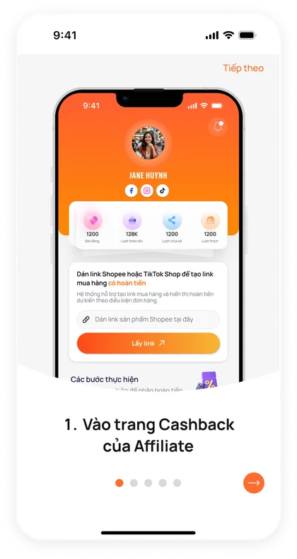 Vào trang Cashback của Affiliate